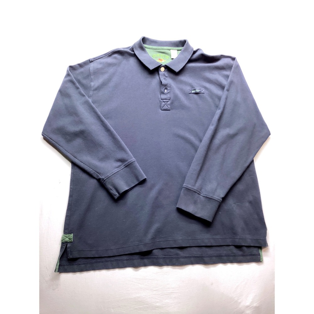 Orvis Mens XXL Polo Shirt Navy Blue Cotton Short Sleeve Classic Fit RN 70534